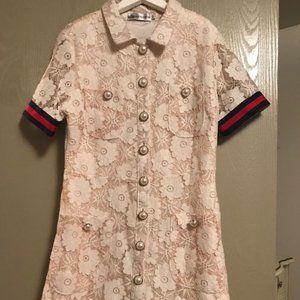 New S Designer Inspired Lace Dress Pearl Buttons